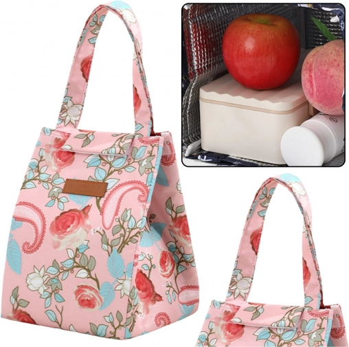 Borsa termica isolante rosa con fiori 25cm