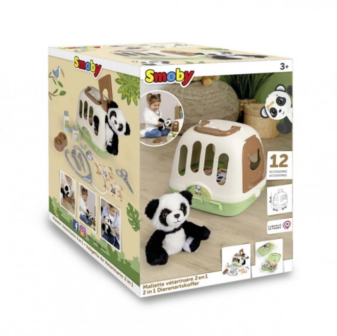 Set Veterinario con Panda e Box di Trasporto 2 in 1