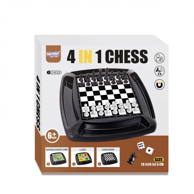 Woopie Set 4 in 1 Giochi da tavolo Dama, Scacchi, Ludo, Scale e Serpenti