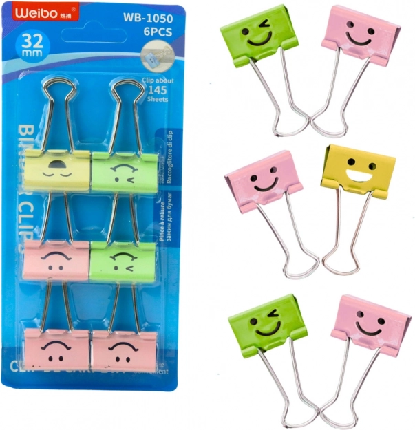 Set di graffette colorate per ufficio con faccine 32 mm