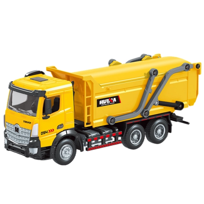 Modello metallico di autocarro della spazzatura Huina giallo