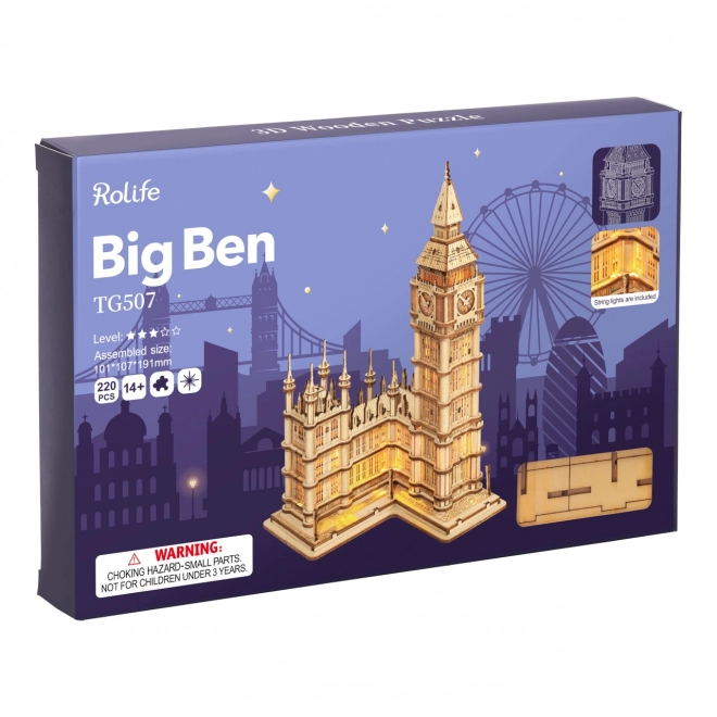 Puzzle 3D in legno Torre dell'Orologio Big Ben illuminata