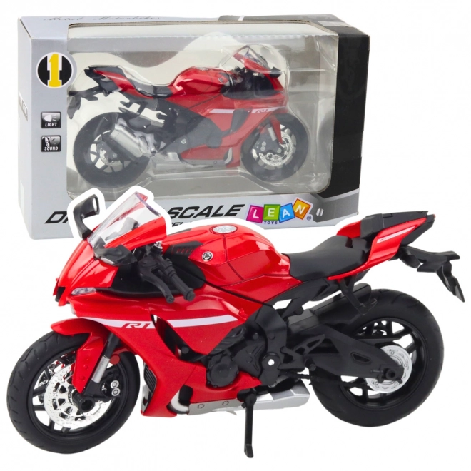 Moto sportiva metallica rossa R1 1:12