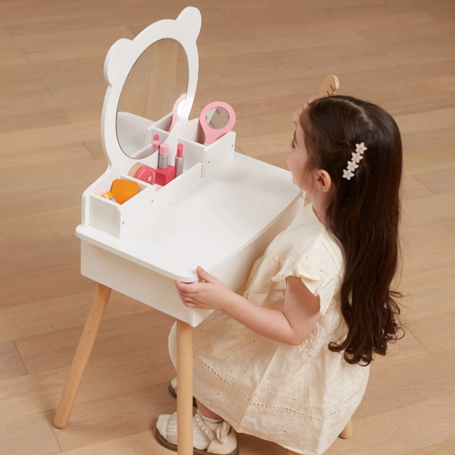 Toeletta in legno con sgabello per bambini