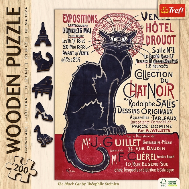 Puzzle in legno 200 pezzi Gatto Nero Theophile Alexandre Steinlen