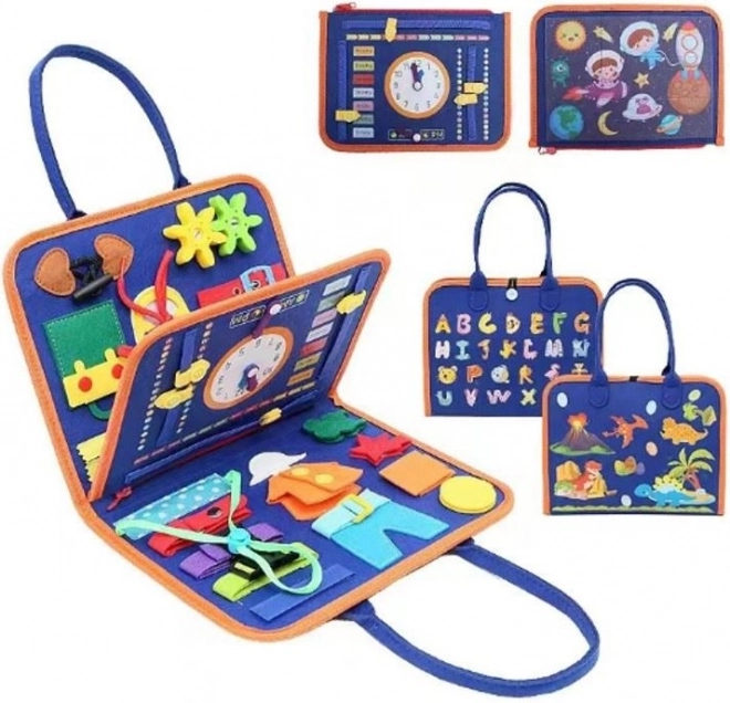 Tavola di attività montessori blu per bambini