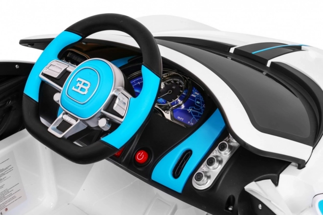 Bugatti Divo Macchinina a batteria per bambini bianca + telecomando + EVA + avvio lento + LED MP3
