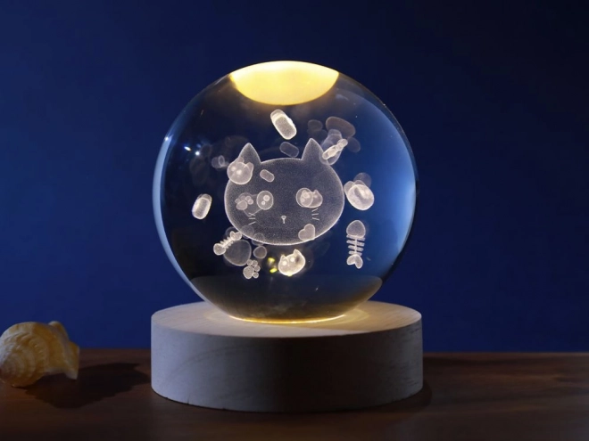 Lampada sfera di cristallo con motivo gatto