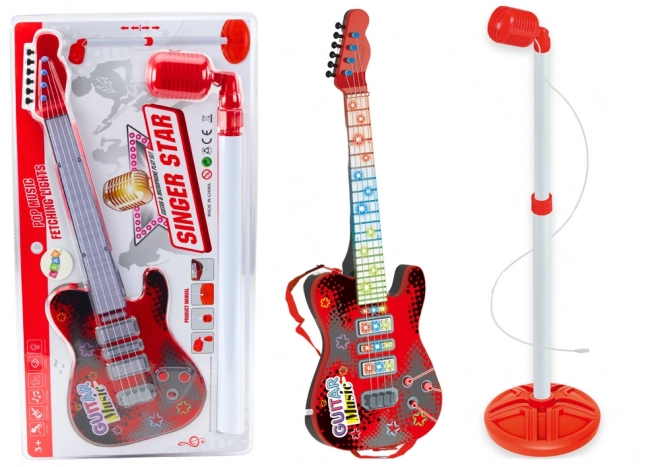 Set completo chitarra elettrica e microfono rossi per bambini