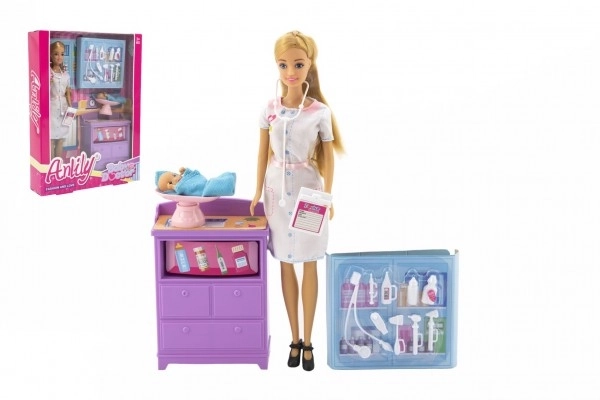 Bambola Anlily dottoressa per bambini articolata 30cm plastica con bambino con accessori in scatola 24x32x6cm
