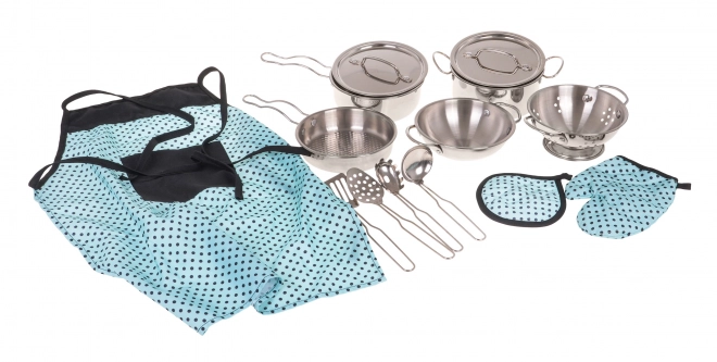 Set di pentole in metallo per bambini 3+ con utensili da cucina e grembiule