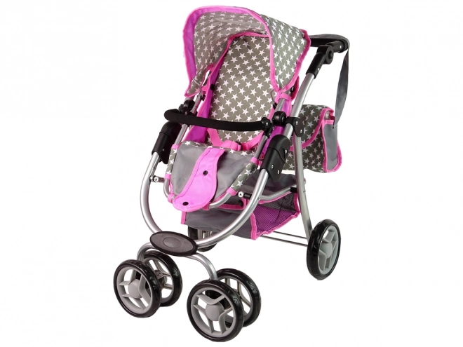 Passeggino Per Bambole 2 in 1 Rosa Stelle