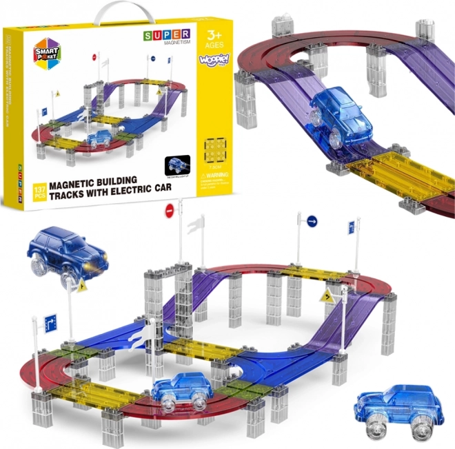 Woopie pista da corsa magnetica con macchinina, 137 pezzi