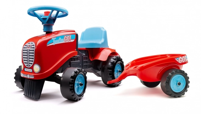 Bicicletta senza pedali - trattore Go Farm rosso con volante e rimorchio