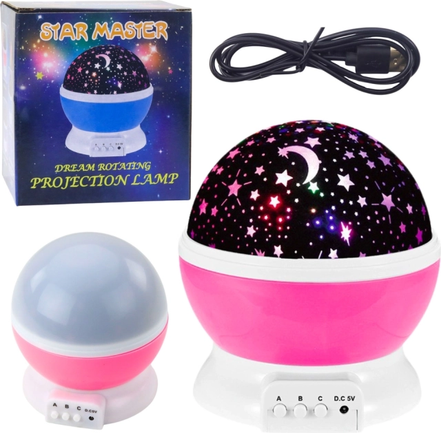 Lampada LED rotante e proiettore di stelle 360° – rosa