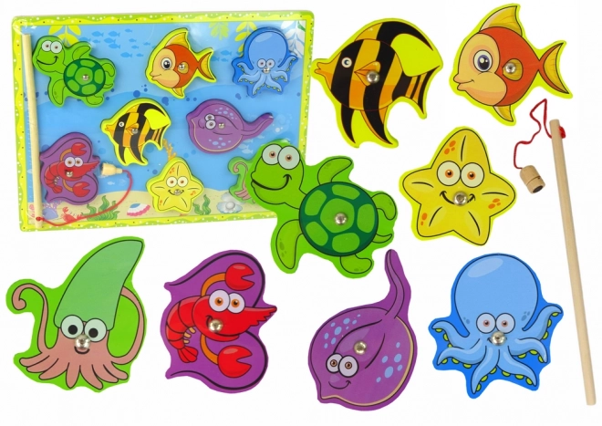 Set da pesca in legno animali marini