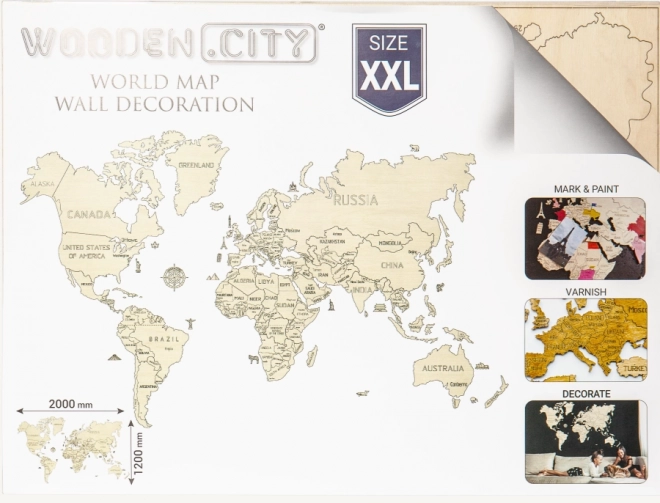 Mappa del mondo 3D da parete in legno XXL colori naturali