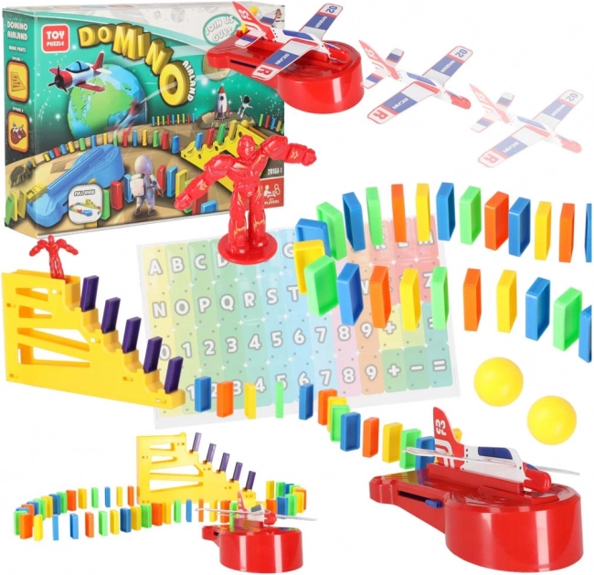 Pista di domino con lanciatore per aerei, set educativo da 126 pezzi