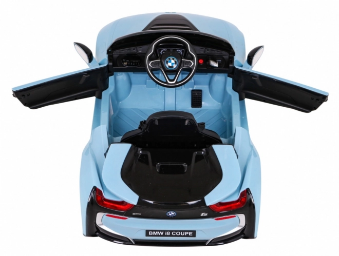 BMW I8 Lift Auto a Batteria Blu + telecomando + avvio lento + cinture a 3 punti + MP3 USB + LED