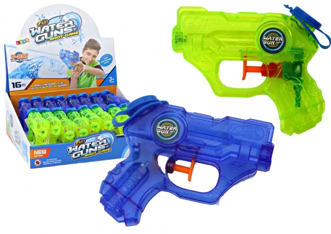 Mini pistola ad acqua verde e blu con raggio 7-8m