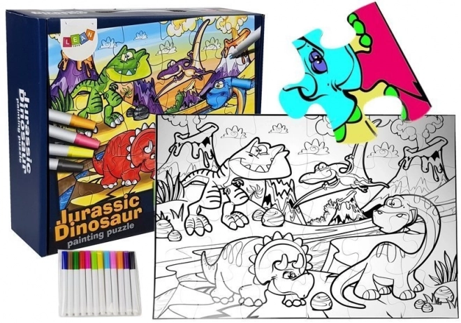 Puzzle da colorare dinosauri con pennarelli