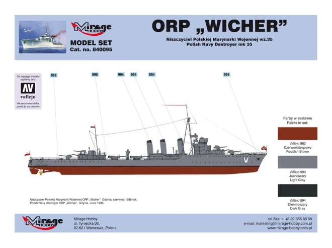 Model da costruire ORP Wicher cacciatorpediniere II Guerra Mondiale