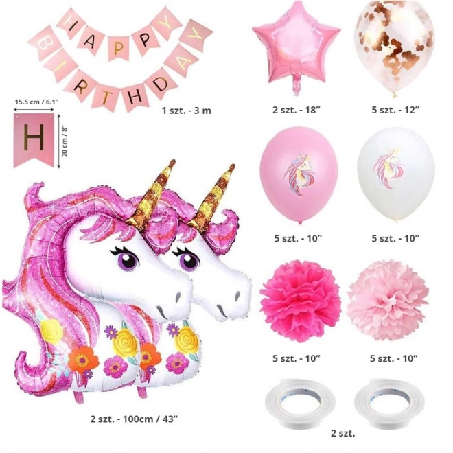 Set di palloncini di compleanno per ragazza - unicorno