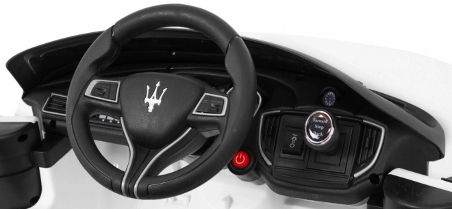 Maserati Ghibli batteria per bambini Bianco + Telecomando + Avvio lento + EVA + MP3 USB + LED