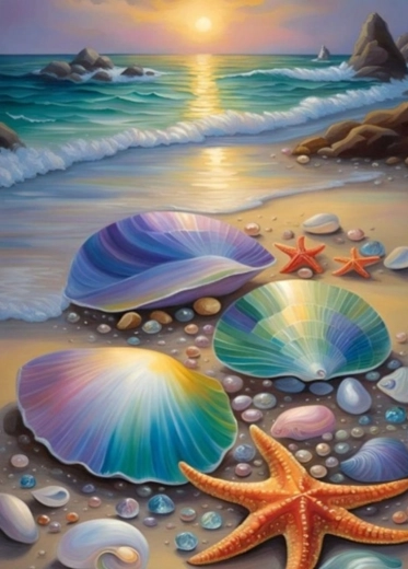 Dipinto di diamanti Conchiglia e Stella marina 30x40cm
