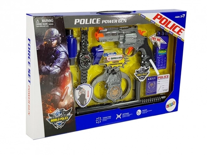 Set da poliziotto con pistola, manette e accessori