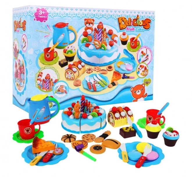 Set festa per bambini 3+ blu con torta, dolci e candela interattiva 80 pezzi