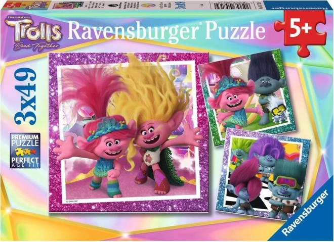 Puzzle di Trolls con 3 immagini, 3x49 pezzi