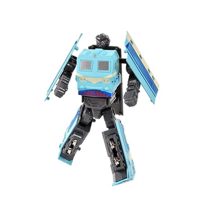 Robot di metallo trasformabile in locomotiva blu