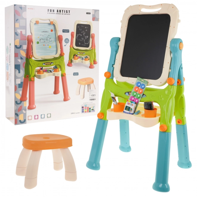 Tabellone 2 in 1 magnetico e cancellabile per bambini con accessori e sgabello