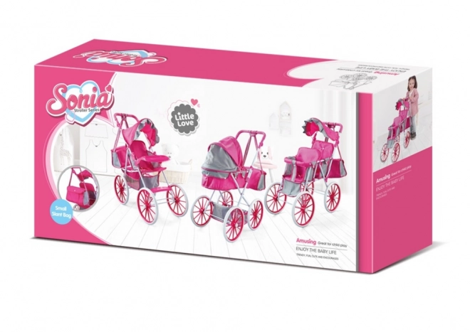 Carrozzina per Bambole Rosa con Ruote Grandi