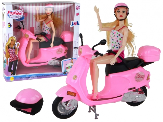 Bambola sullo Scooter Rosa con Parti Mobili