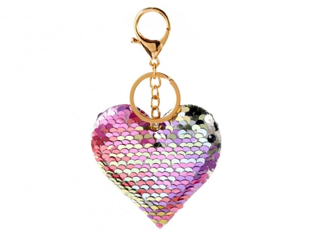 Portachiavi Cuore Paillettes Reversibili Argento Rosa