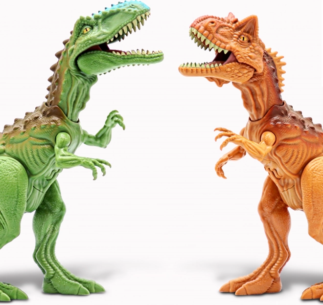 Scontro Primitivo! Set di battaglia dei dinosauri Carnotaurus vs Giganotosaurus, figure da 21 cm