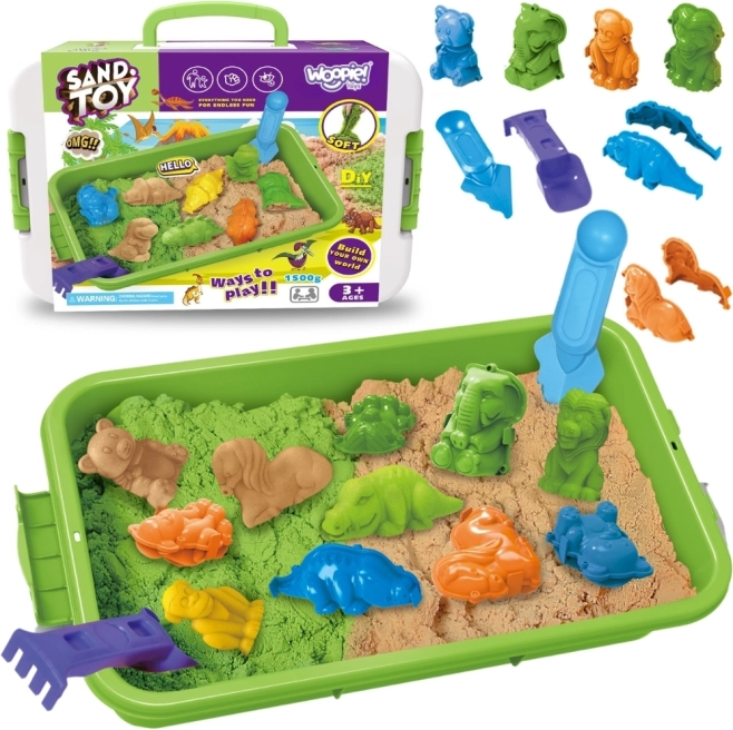 Woopie sabbia cinetica 1,5 kg XXL zoo safari con tavolino e formine