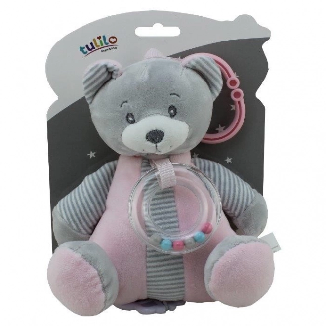 Orsacchiotto carillon in peluche 18x17cm rosa su cartoncino in sacchetto 0+