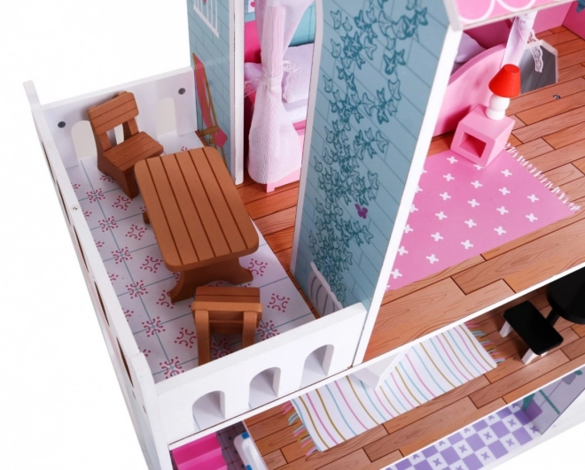 Casa delle bambole in legno Rosa per bambini 3+ con arredi e mobili