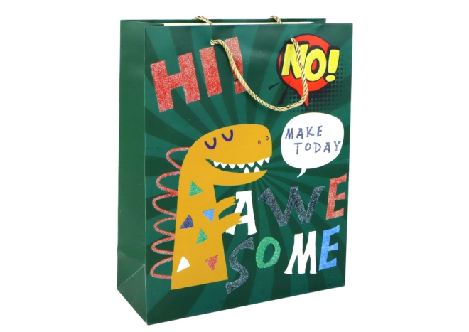 Design giocoso con dinosauro e glitter