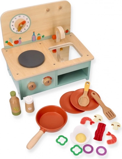 Piccola cucina in legno con accessori