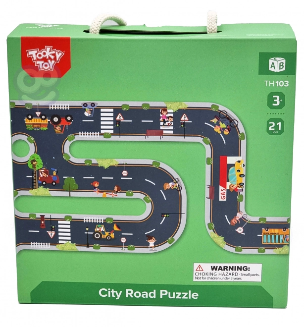 Puzzle Autostrada Tooky Toy con Veicoli e Segnali Stradali