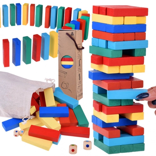 Gioco Jenga Torre Instabile con Blocchi di Legno Colorati