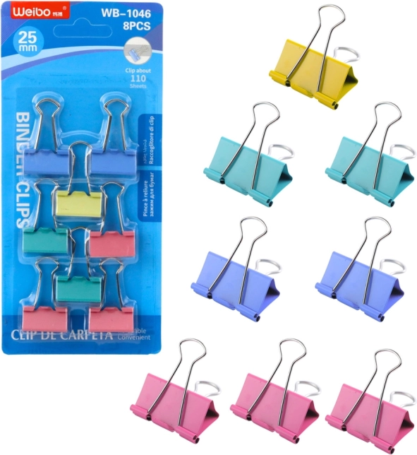 Set di fermagli colorati per ufficio 25 mm 8 pz