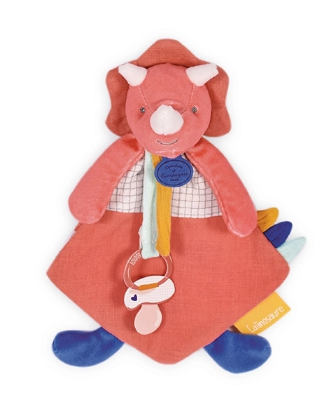 Doudou peluche dinosauro rosa con attacco per ciuccio 23 cm