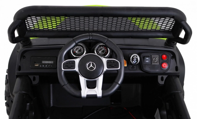 Mercedes Benz Unimog per bambini Verde + trazione 4x4 + telecomando + vano bagagli + partenza lenta + MP3 LED