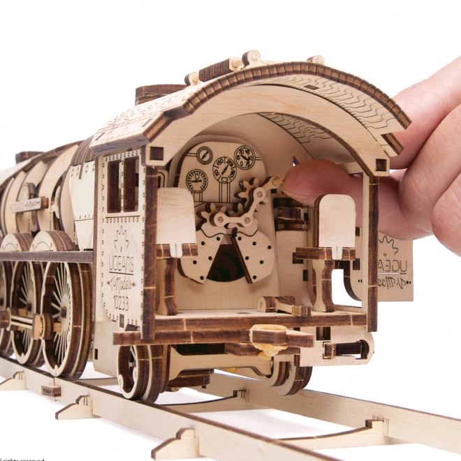 Locomotiva a tender meccanici in legno 3D Ugears