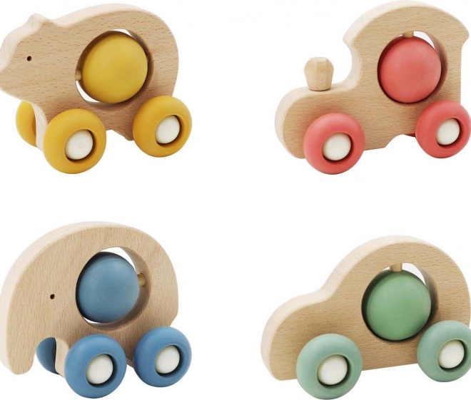 Macchinina animali in legno con pallina